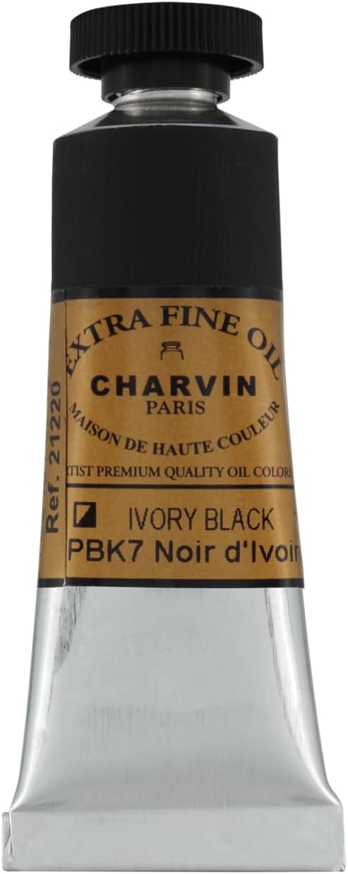 Charvin Extra Fine Oil Paint, Ivory Black 20 ml - Triple-Milled, Rich Texture, Poppy Oil-Based, Light-Fast, Handmade, Archival Quality