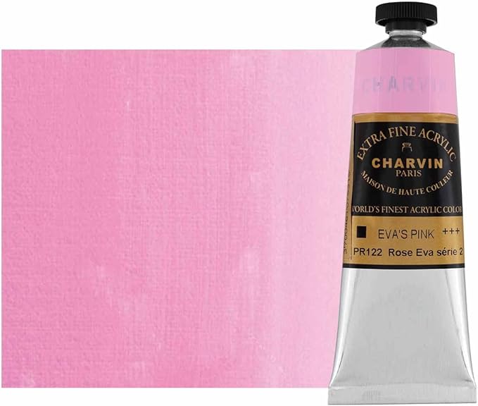 Charvin Extra Fine Professional Acrylic Paint - Eva's Pink, 60ml Tube, Triple-Milled, Lightfast Pigments, Open Stock Artist Acrylic Paints in Nature-Inspired Hues