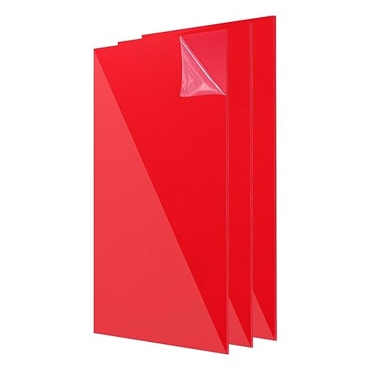 uxcell 3Pcs Acrylic Sheets 12x6 Inch Acrylic Panel 1/8 Inch-3mm Plastic Board for Picture Frames Sign Holders DIY Display Projects Craft, Clear Red