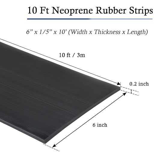 Neoprene Rubber Strips Self Adhesive Solid Rubber Sheets, Rolls & Strips for DIY Gaskets Crafts Pads Seals Warehouse Flooring Neoprene Sheet with Adhesive Backing (6" Wide x 1/5" Thick x 10' Long)