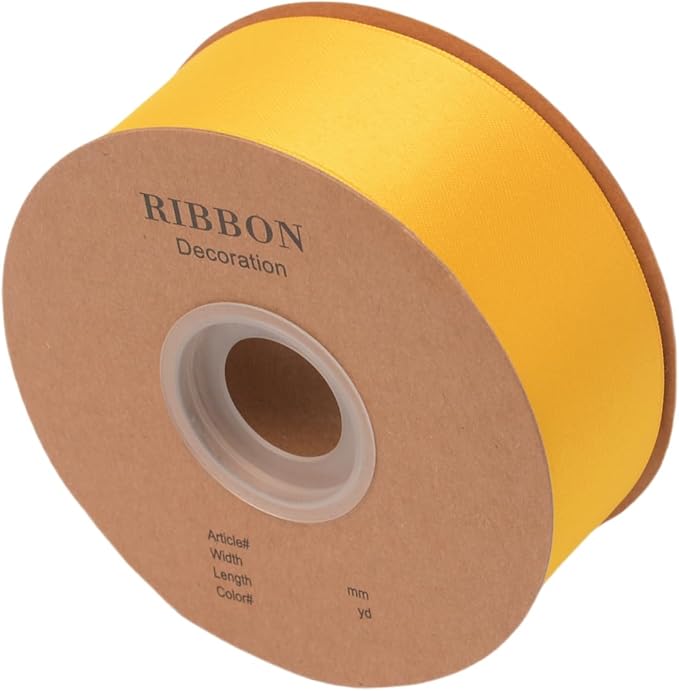 Double Side Satin Ribbon, Continuous 20 Yards,Use for Craft Bows Bouquet, Gift Wrapping, Wedding Decoration, Floral Arrangement (Yellow, 1-1/2 inch)