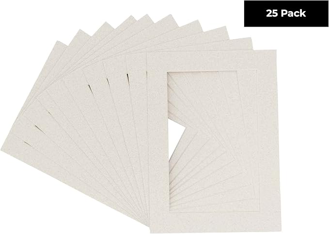 Pack of 25 Acid Free 8x10 Mats Bevel Cut for 5x8 Photos - Oyster Shell White Precut Matboards For Pictures, Photos, Framing - 4-ply Thickness