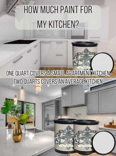 ALL-IN-ONE Paint, Durable cabinet and furniture paint. Built in primer and top coat, no sanding needed. Includes our 30 featured color card - Bone (off white), Quart