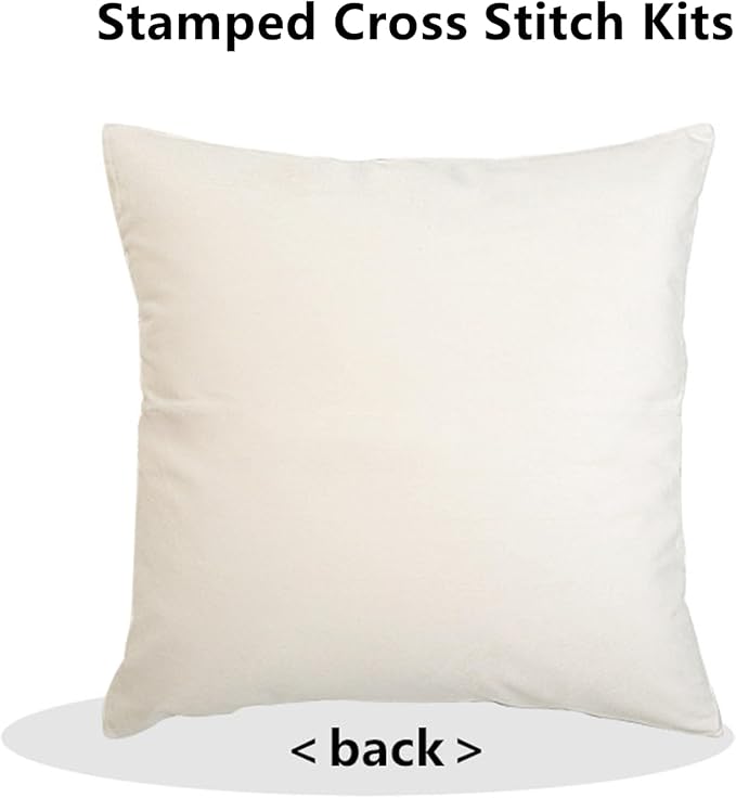 Stamped Cross Stitch Kits for Adults Beginners Pillow Needlepoint Kit with Embroidery Pattern Needlework Kit Prestamped Stitches Kit 11CT Cross Stitching-Peach Blossom Bird 18x18 inch