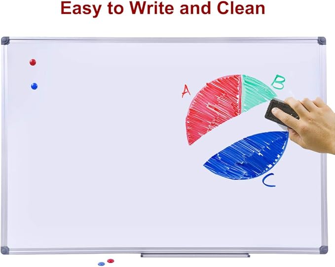 48" x 36" Magnetic Whiteboard for Wall Mount | Large Dry Erase Board with Aluminum Frame & Pen Tray | Office, Classroom, Home Use | Durable White Board for Presentations, Messages, Planning