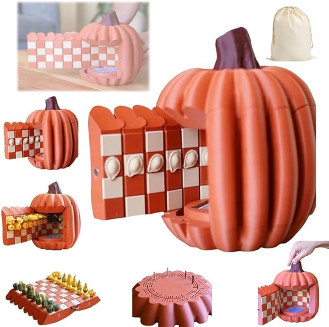 Forgecore Gourd Games, Pumpkin Game Set: Magnetic Chess Checkers, Dice Tower, Cribbage, Card Holder, Gourd Gambit Pumpkin Chess Expansion Pack, 3D Printing Portable Adult Pumpkins Board Game Set(#1)