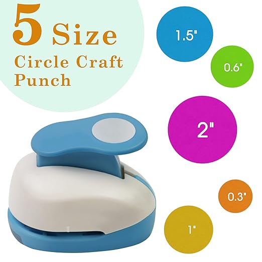 Set 5 Circle Paper Punch 0.3'' / 0.6'' / 1'' / 1.5'' / 2'', Scrapbooking Hole Punches Crafting, Design for Office Supplies, Card Making, DIY Photo Album.