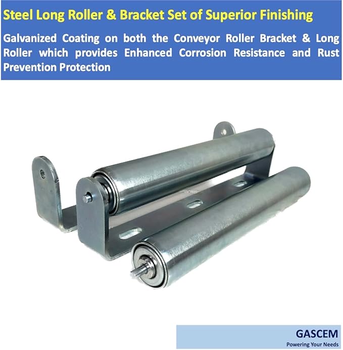 Pack of 2 10"BF Long Roller and Bracket l 1.5"Ø Galvanized Steel Conveyor Roller I Set of Roller and Bracket Versatile as Support Rollers for Woodworking, Roller Stand or Bike Rollers Conveyor Rollers