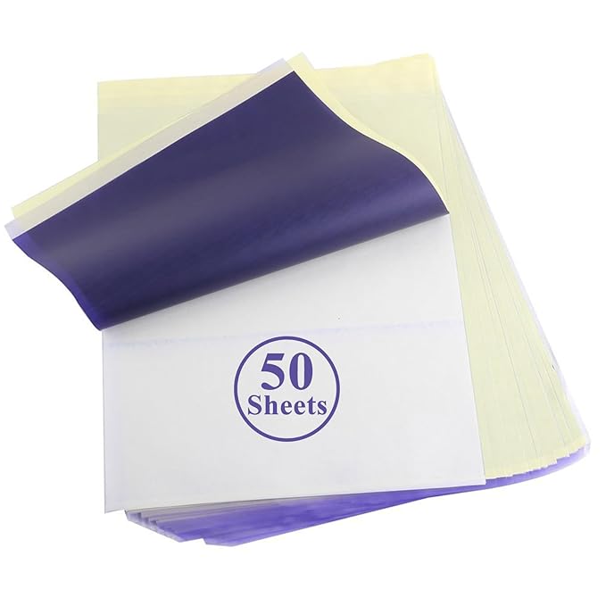 50 Sheets Tattoo Transfer Paper A4 Size Professional Thermal Stencil Paper for Artists, Dual Use with Copier or Hand Drawing, Cut-to-Fit Design
