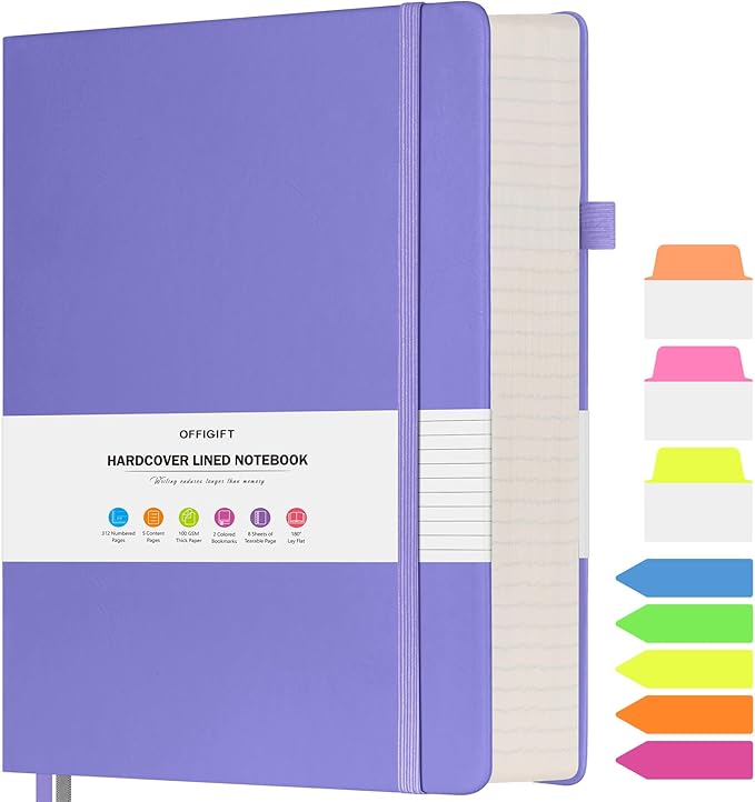 Lined Notebook Journal for Women Men, Large A4 College Ruled Notebook, 312 Numbered Pages Notebooks for Work, 100gsm Paper Daily Journal, Hardcover Vegan Leather Journals for Writing Office, Purple