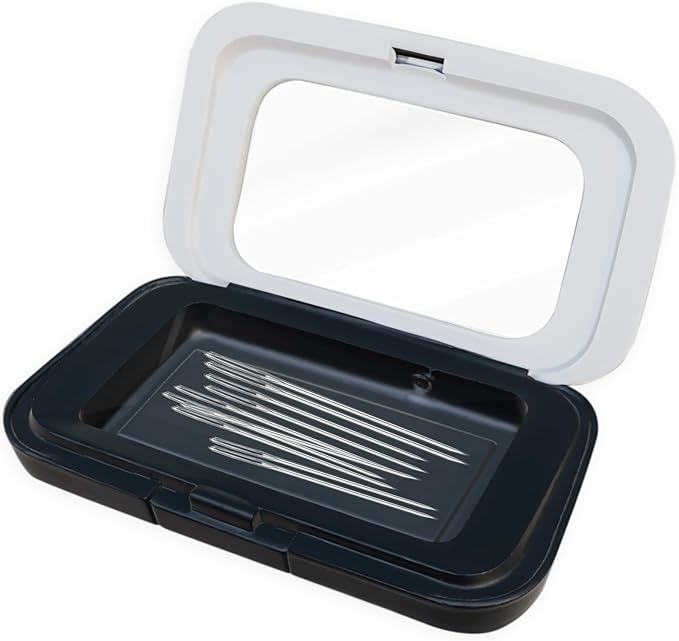 FJW Magnetic Needle Holder Case with Clear Acrylic Lid - Strong Sewing Pin Storage Case - Secure & Visible Needle Keeper for Sewing, Quilting, Crafts Large