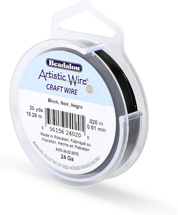 Artistic Wire, 24 Gauge Tarnish Resistant Colored Copper Craft Wire, Black, 20 yd