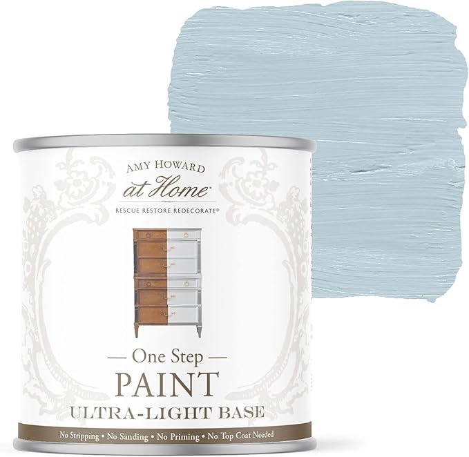AMY HOWARD AT HOME Chalk-Based One Step Paint for Furniture, Cabinetry, Decor, Finish, and More | No Stripping, Sanding, or Priming | Ultra-Light Base | 16 Ounce | French Blue