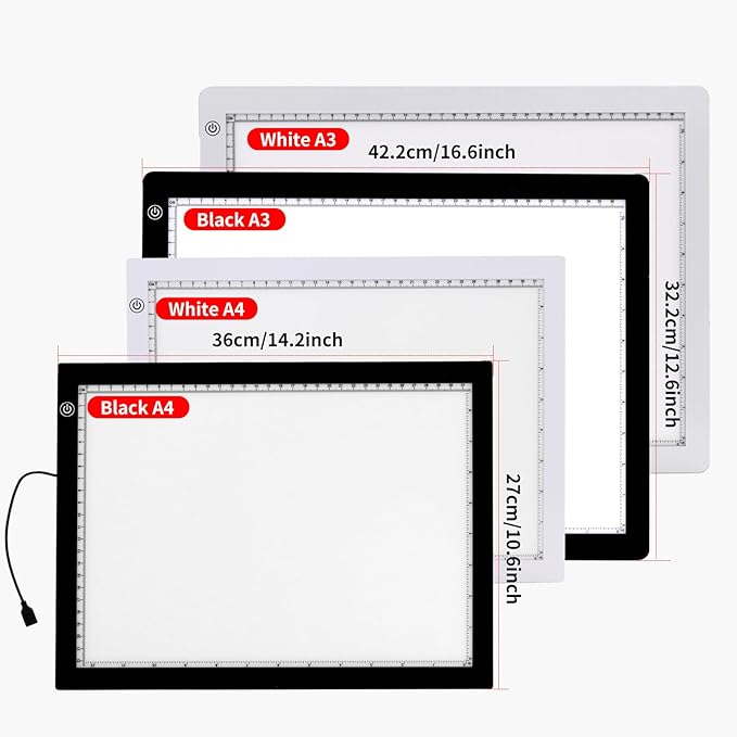 A4 Light Pad with Foldable Stand, UL Certified Adapter, 8000 Lux Super Bright Ultra Thin Pad for Cricut Weeding Vinyl, Artist Drawing Light Box/Board/Table for Tracing, Sketching - Black