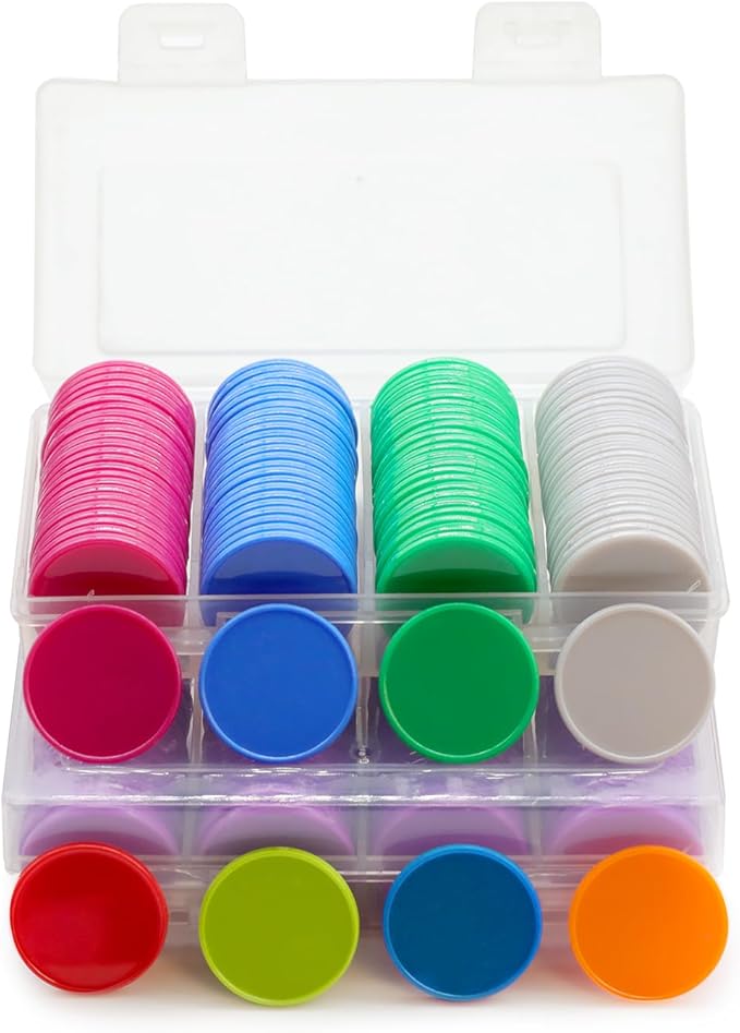 Set of 100 Opaque Plastic Learning Counters Mini Poker Chips Game Tokens with Storage Box (RoyalBlue, 1.26 Inch)