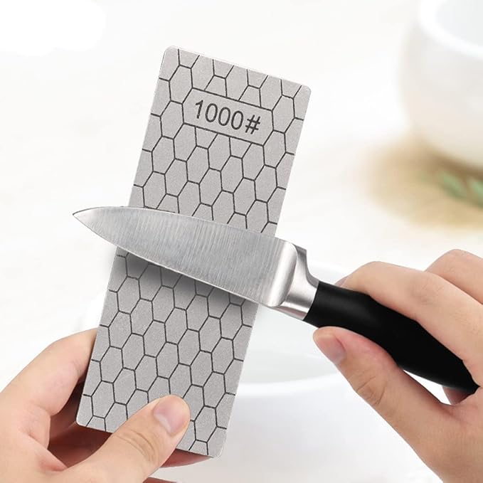 11 Pcs Diamond Sharpening Stone, with Angle Guide and Leather Strop, Knife Sharpener Stone Whetstone Honeycomb Surface Plate with Non-slip Base for Pocket Knives Scissors