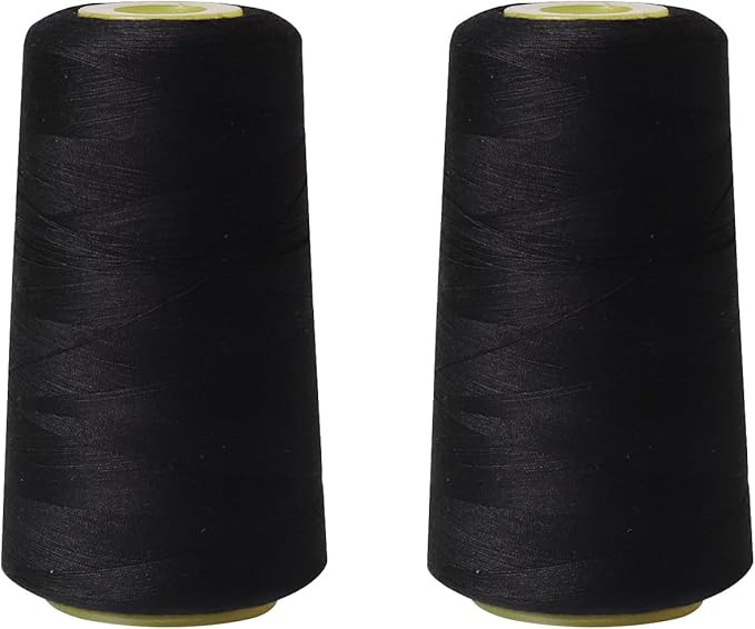 Sewing Thread Cone Set, 2 Pack Serger Thread, 3000 Yards Each, All Purpose Thread for Sewing, Quilting, Machines, Overlock, Merrow & Hand Embroidery (Black*2)