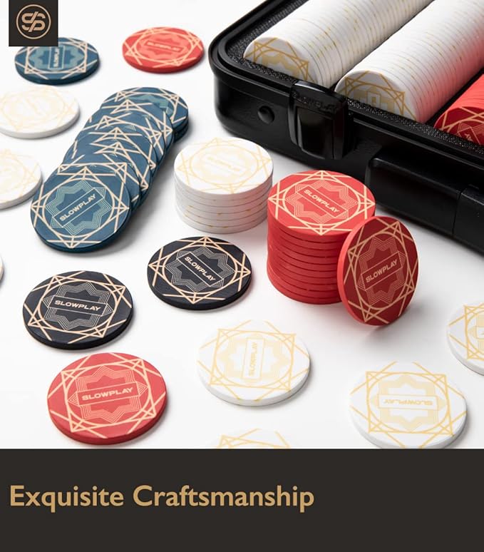 SLOWPLAY Nash Ceramic Poker Chips in Bulk, Casino Grade Ceramic 12-Gram Poker Chip for Texas Hold'em, 43mm Professional Chips Pack of 50 with Denomination of 1