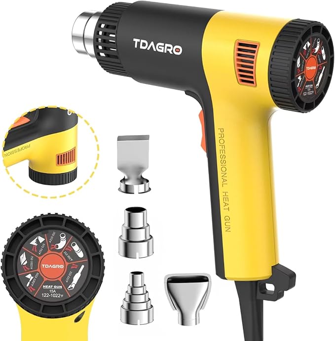 Heat Gun 1.5s Fast Heating,Compact but Powerful Heat Gun for Crafting, Variable Temperature Control from 122℉-1202℉,Mini Heat Gun for Shrink Tubing,Wrapping,Crafts,Resin,Vinyl Wrap (Golden Yellow)