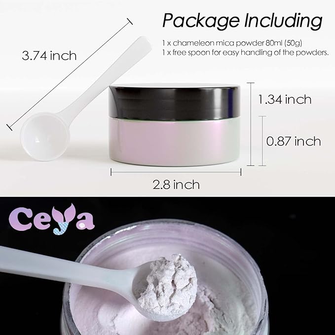 Ceya Interference Mica Powder, 1.8oz/ 50g Ghost Purple Chrome Nail Powder, Cosmetic Grade Pearlescent Effect Color Shift Pigment for Epoxy Resin, Makeup, Nail Polish, Soap Candle Making, Slime, Paint