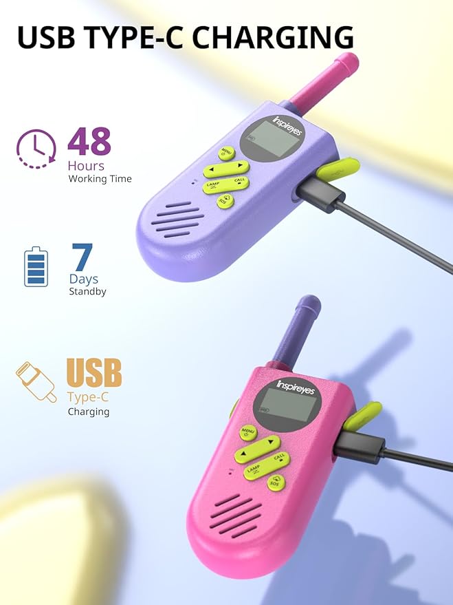 Walkie Talkies for Kids Rechargeable,Toys for Boys and Girls Ages 3-12, 2 Pack Long Range 2-Way Radios, Birthday Gifts,Christmas Stockings, Outdoor Play, Family Games, Hiking Camping Gear