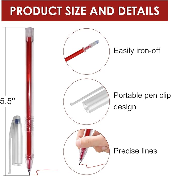 24pcs Heat Erasable Pens for Fabric, Assorted Colors, Fabric Pens for Sewing Erasable for Quilting Sewing DIY Dressmaking Fabrics Tailors Chalk