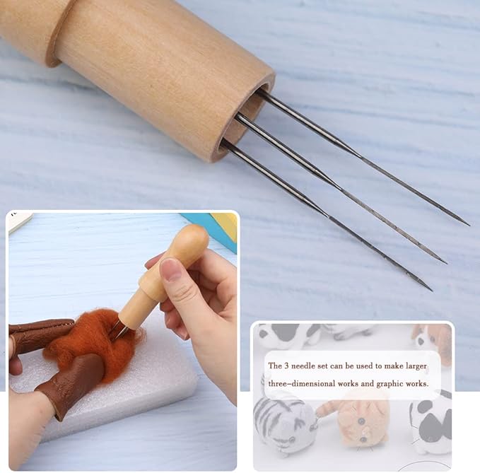 Mayboos Wool Felting Tool Kit - 3 Needles, Finger Protector for Home Craft Work