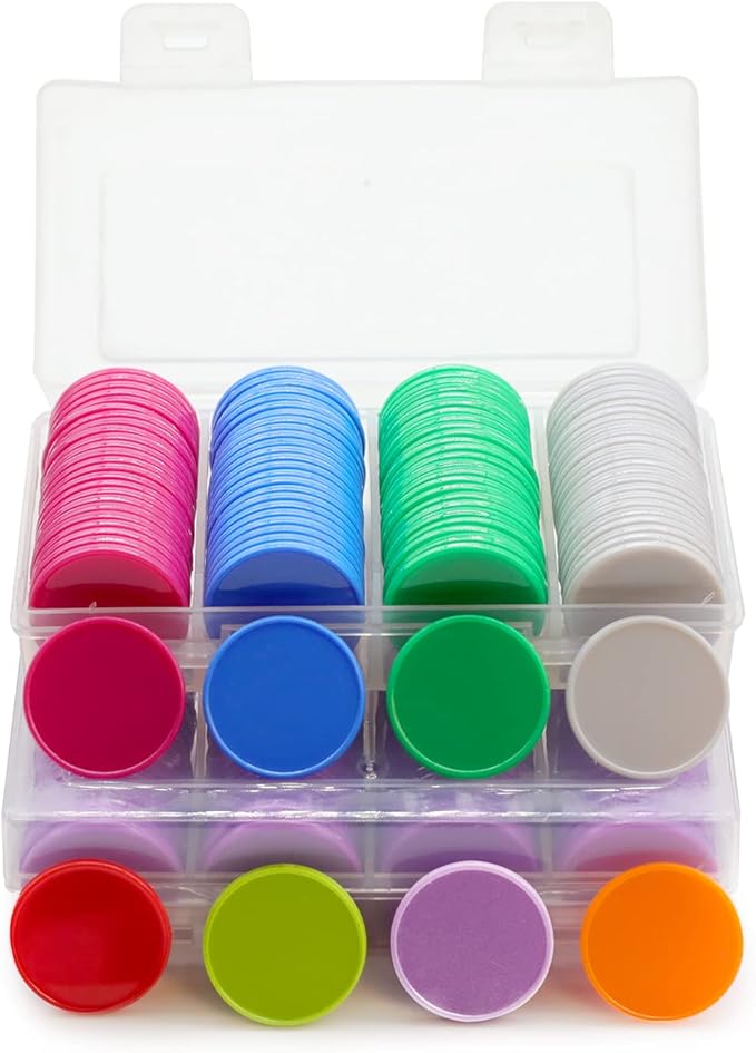 Set of 100 Opaque Plastic Learning Counters Mini Poker Chips Game Tokens with Storage Box (Thistle, 1.26 Inch)