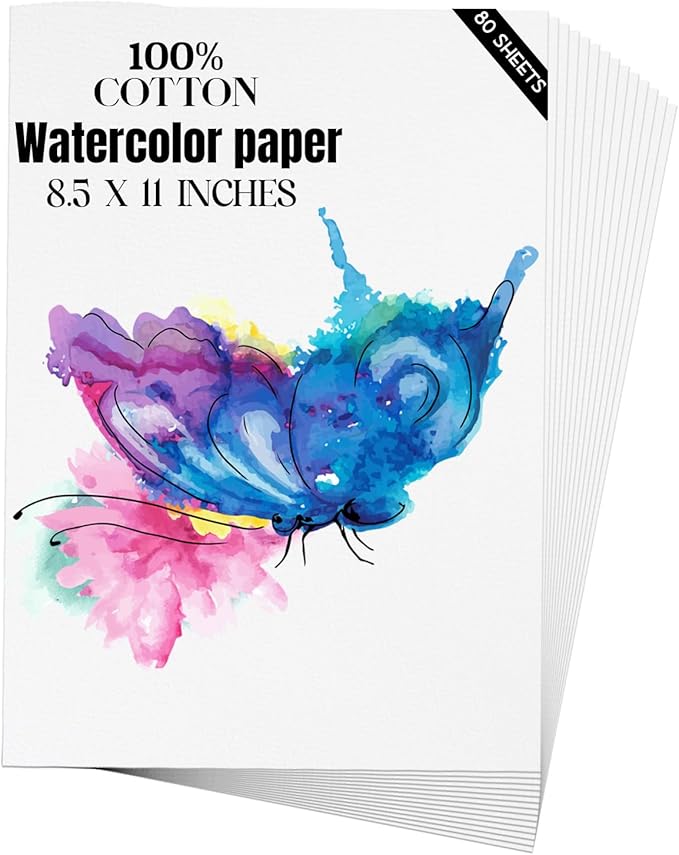 Watercolor Paper 8.5x11 inches 80 Sheets,Heavyweight Artist Paper 140lb/300GSM Cold Press Natural Cotton Paper for Students Artists Watercolor Drawing