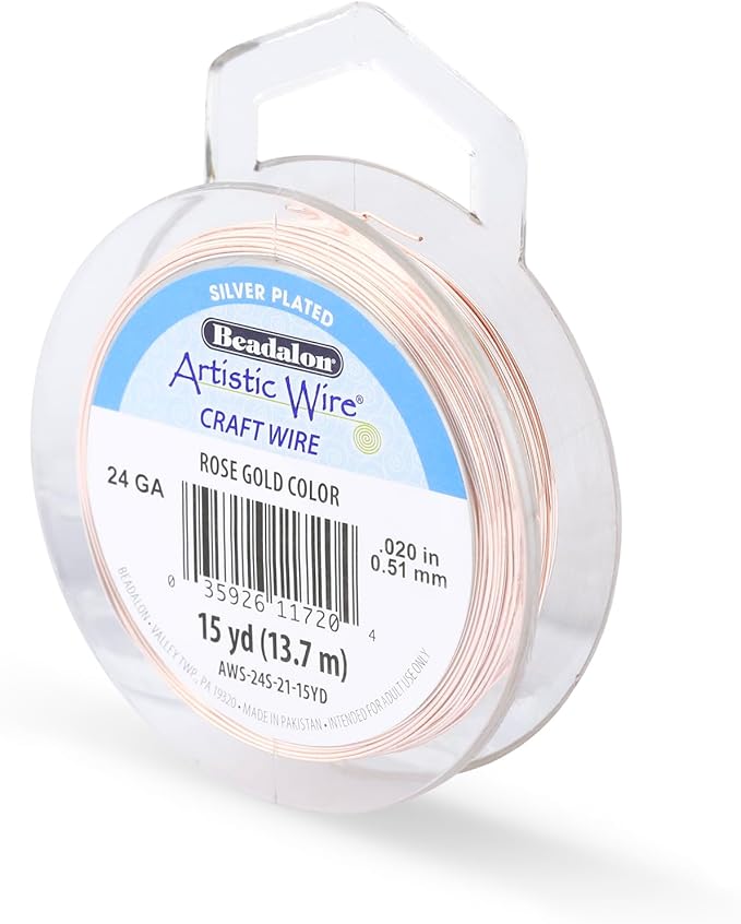 Artistic Wire, 24 Gauge Silver Plated Tarnish Resistant Colored Copper Craft Wire, Rose Gold Color, 15 yd