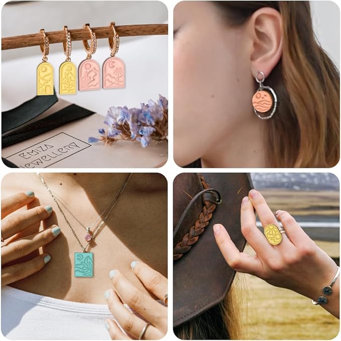ACRNIGHEET Boho Clay Cutters - 16 Shapes Sun and Moon, Landscape Polymer Clay Cutters for Jewelry, Earring Making Kit With Storage Box
