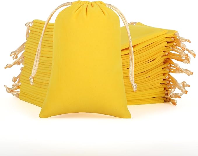 Velvet Drawstring Jewelry Bag, 50Pcs Yellow Coin Pouch, 4x6 Dice Bag, For Wrapping Halloween Party Favors, Small Jewelry, Small Bussiness, Palm Crosses, Pendents, Bracelet