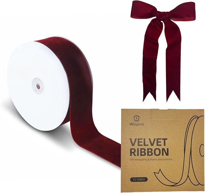 15 Yards Velvet Ribbon 1-1/2 Inch Single Face Red Velvet Ribbon Spool Prefect for Wedding, Ribbons for Gift Wrapping, Christmas Tree Ornaments Wreath Hair Bows, Ribbons for Crafts