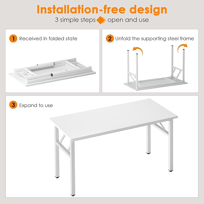 Need 47 inches Computer Desk Office Desk Folding Table with BIFMA Certification Computer Table Workstation, White AC5DW-120