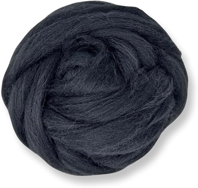 Revolution Fibers Dyed Corriedale Wool | 8.2 Ounces of Premium Combed Wool Top | 26 Micron, 100% Pure Corriedale Wool Roving, Ethically Sourced (Raven Black)