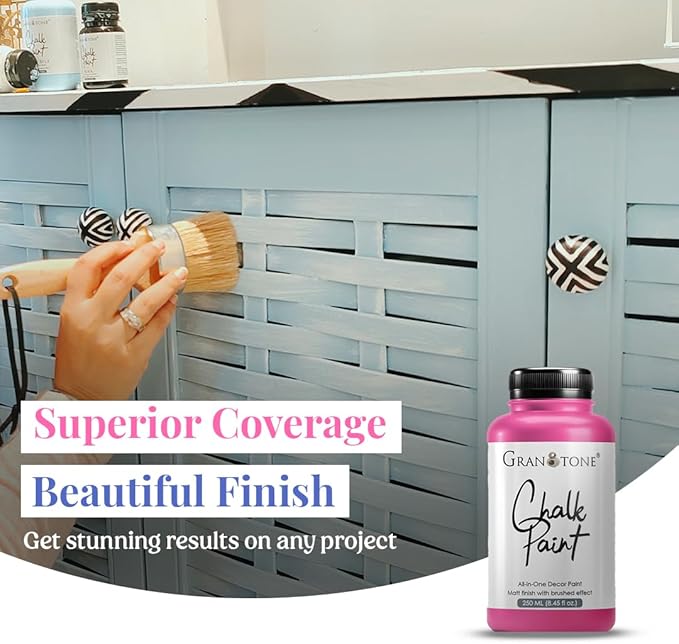 GRANOTONE Chalk Paint for Furniture, Matt-Finish Water-Based Acrylic Paint for Wood, Walls, Metal, Glass, Paper, Fabric Canvas, Maximum Coverage Chalk Paint for Kids & Adults, 250 Ml (AZURE BLUE)