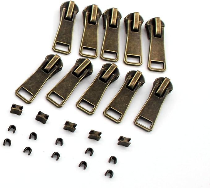 #5 Antique Brass Metal Zippers by The Yard Bulk 2 Yards Black Tape with 10 pcs Sliders Handmade Zipper for Sewing Craft Bag Backpack, Wallets, Purses Leekayer