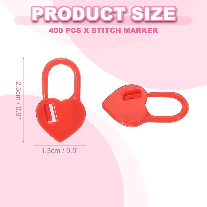 uxcell 400pcs Stitch Markers for Crocheting, Heart Shaped Crochet Marker Needle Clip Counter for Knitting Clothing Tag DIY Craft,Red