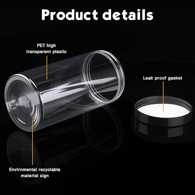 SATINIOR 12 Pack 32 oz Plastic Container Jars with Lids Round Clear Travel Cosmetic Container Slime Jars for Toiletries, Lotion, Cream, Ointments, Makeup, Rhinestone, Samples, Kitchen Storage(Black)