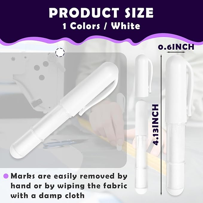 Sewing Chalk for Fabric, Wipeable and Washable Fabric Chalk for Sewing, Etailed Marking on Fabrics, Cottons, Leathers - White