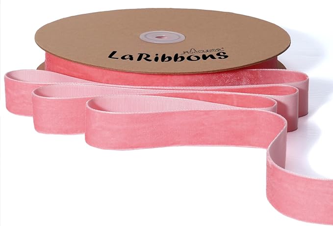 LaRibbons Thin Velvet Ribbon 1 Inch x 25 Yards, Pink Velvet Ribbon for Christmas Tree, Gift Wrapping, Wreath Bow, Outdoor Decoration