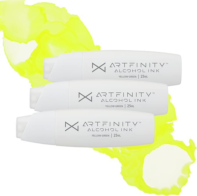 Alcohol Inks 3 Pack - Vibrant, Professional, Dye-Based Alcohol Inks for Artfinity Alcohol Markers, Artists, Drawing, & More! - Yellow Green YG1-1