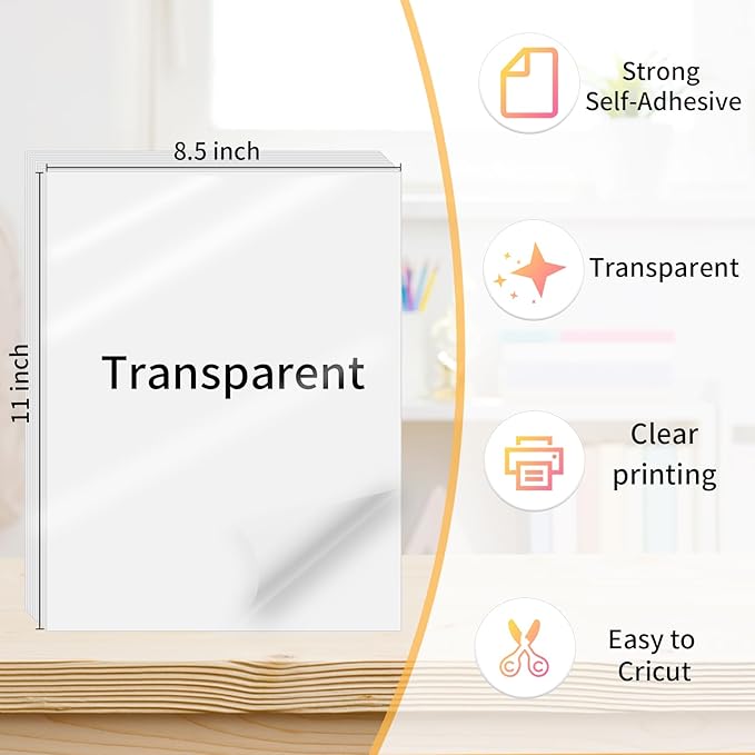 Clear Sticker Paper for Inkjet Printer, Clear Printable Stickers Paper, 20 Sheets Printable Transparent Sticker Paper, Laser/Inkjet Printing- Letter Size (8.5" x 11")