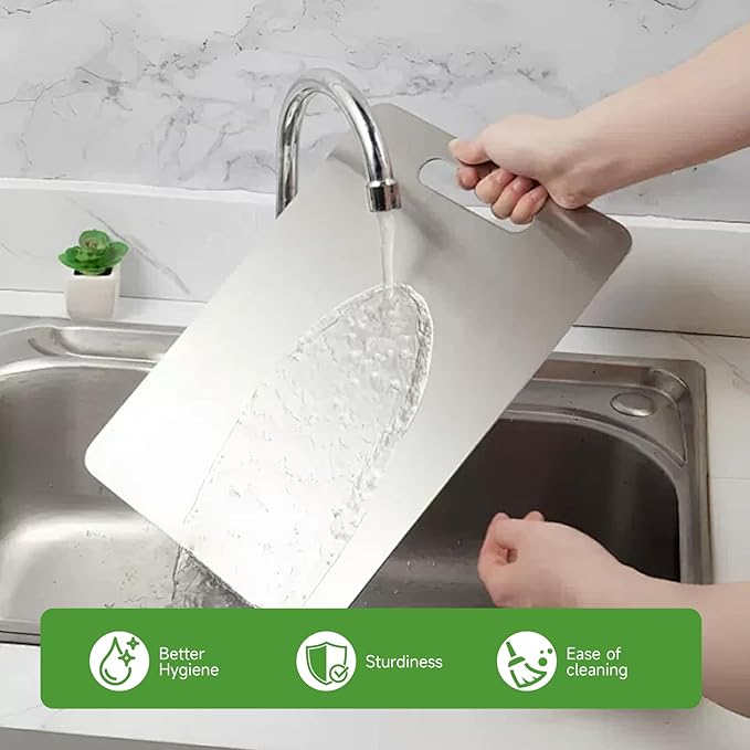 Titanium Cutting Board - 2025 New Upgrade 100% Pure Titanium Cutting Boards for Kitchen Double Sided Non Toxic Cutting Board,Hygiene Durable Dishwasher Safe Chopping Board (M:13.38IN*9.05IN)