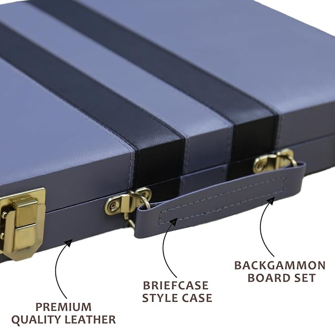 Backgammon Set - Classic Board Game with Premium Leather Case - Portable Travel Strategy Backgammon Game Set for Adults, Kids - Suitable as (15inch, Gray)