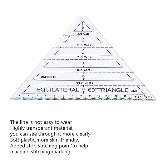 60 Degree Triangle Ruler for Quilting, 6.54 * 6.19in Triangle Quilting Ruler, Triangle Quilting Ruler Transparent for Sewing Cut Measurement DIY Tools