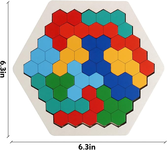 Skrtuan Wooden Blocks Puzzle for Kid Adults Brain Teaser Hexagon Puzzles Games Toy Shape Pattern Block Tangram Geometry Logic IQ STEM Montessori Educational Gift for Kids Boys Girls Challenge