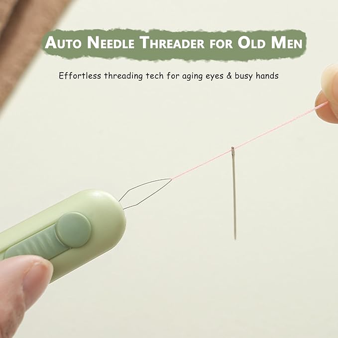 3-in-1 Automatic Needle Threader with 2 Hand Sewn Needles,Needle Threaders for Hand Sewing/Denim/Silk/Embroidery,Professional Tool for Quilting & Clothing Repair (Green)