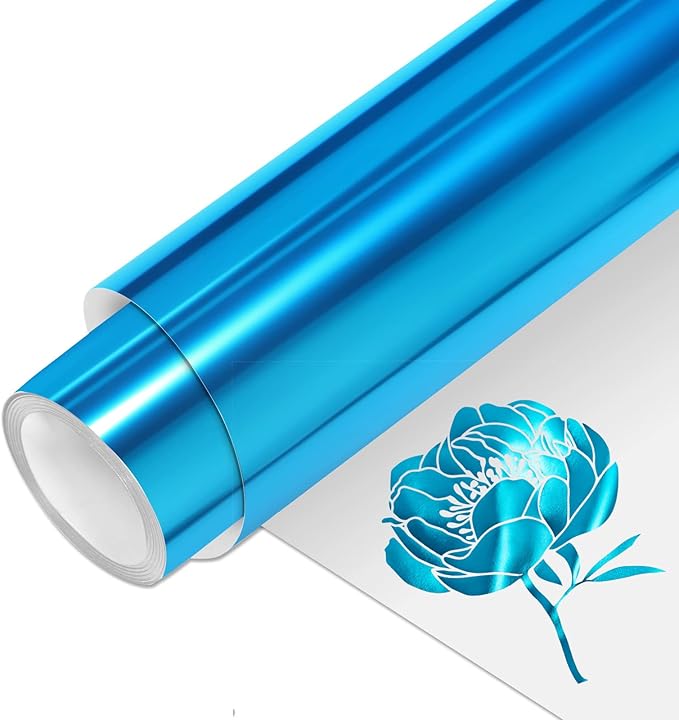 VINYL FROG Metallic Foil HTV Vinyl Roll 12" x5ft Blue Heat Transfer Vinyl Chrome Iron on Vinyl Easy to Cut & Weed DIY Heat Press Design for T-Shirts