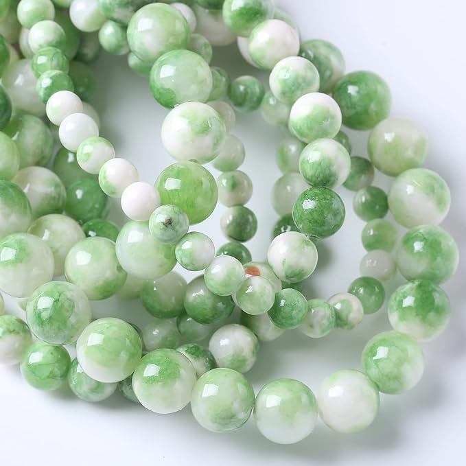 32pcs 12mm Natural Green White Persian Jade Stone Round Beads for Jewelry Making Loose Spacer Beads DIY Bracelets Necklaces 15" (12mm, Green Persian Jade)